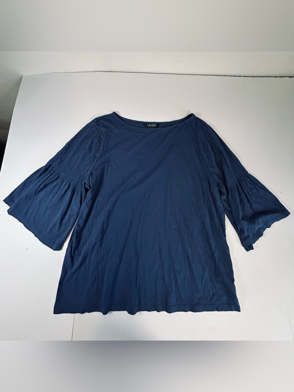 Lauren Ralph Lauren denim blue colored casual top with bell sleeves